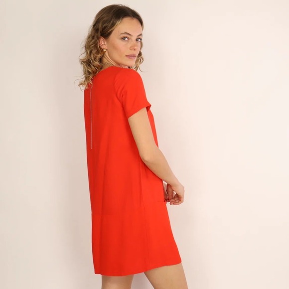 Sessun Red/Orange Linen Blend Shift Dress Size S Small - Pockets Minimalist - Picture 2 of 8